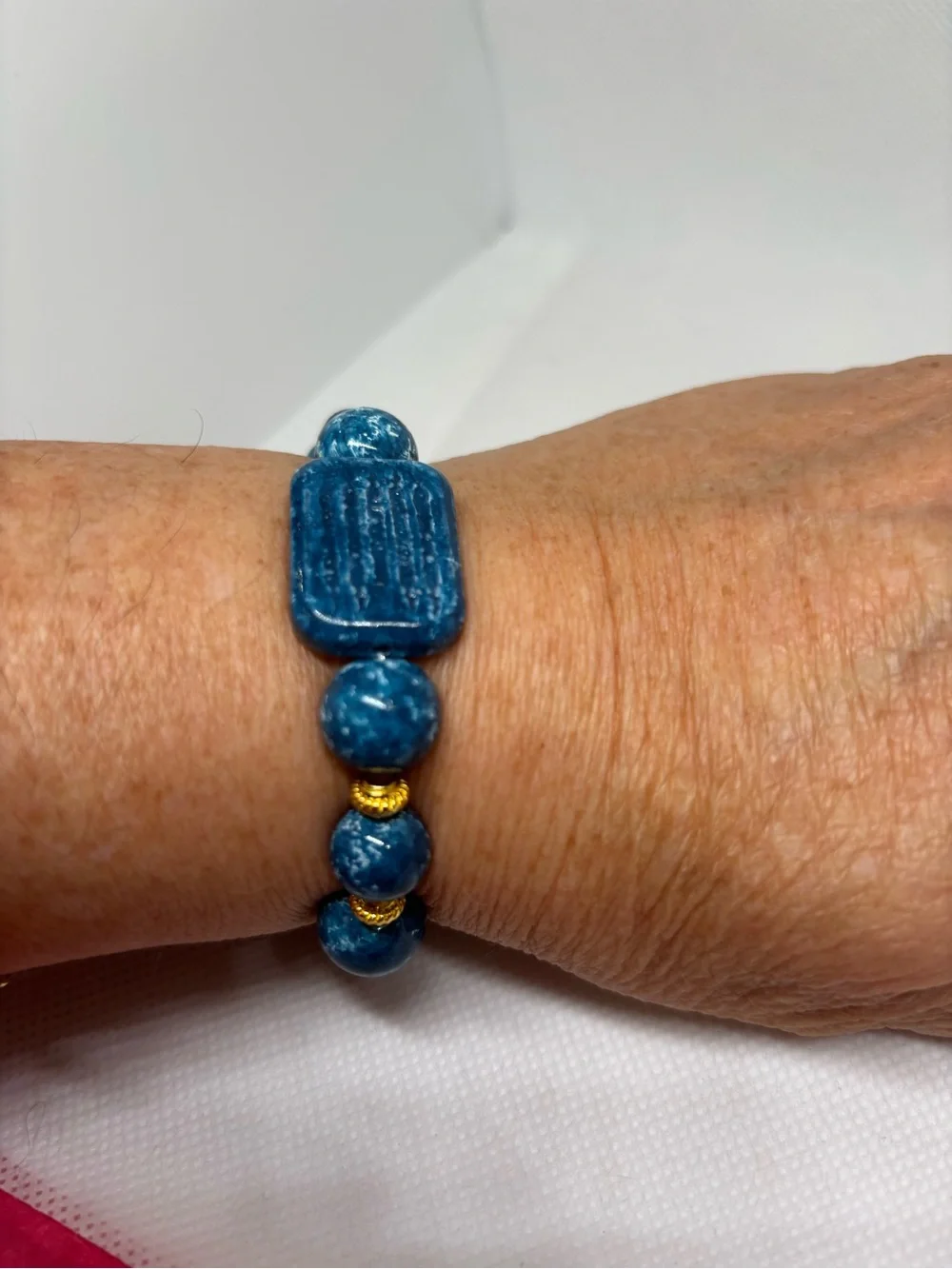 Hand Crafted  oil painting premium glass Bead Bracelet with Gold-tone Accents
